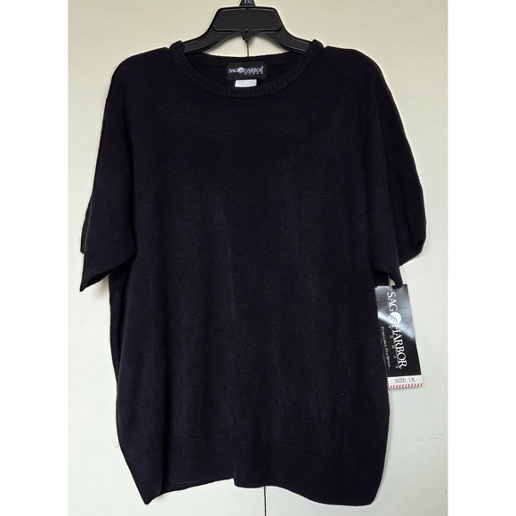 Sag Harbor Sweaters - SAG HARBOR WOMAN Black Short Sleeve Knit Sweater Crew Neck ~NWT~